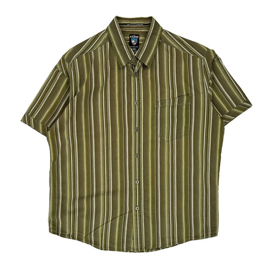 Kuhl Striped Short Sleeve Shirt - Large Green Cotton Blend