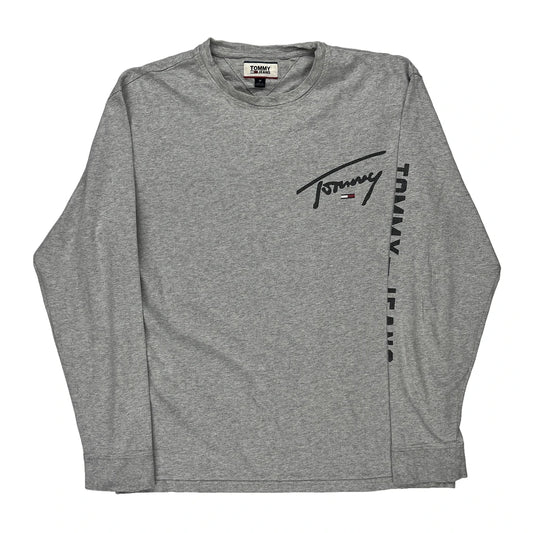 Tommy Jeans Spellout Long Sleeve T-Shirt - Medium Grey Cotton