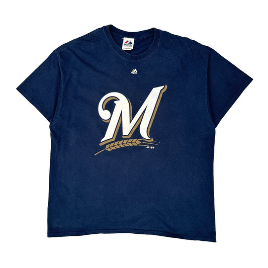 Vintage Milwaukee Brewers Majestic Mlb T-Shirt - XL Blue Cotton