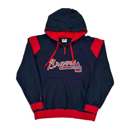 Vintage Braves Majestic Mlb Hoodie - XL Navy Cotton