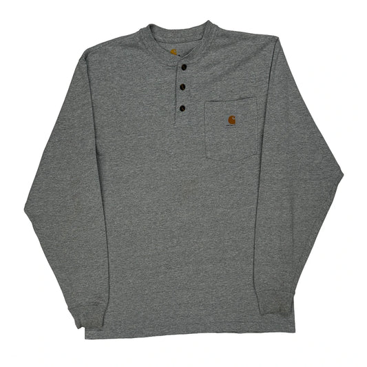 Carhartt Henley Long Sleeve T-Shirt - Small Grey Cotton