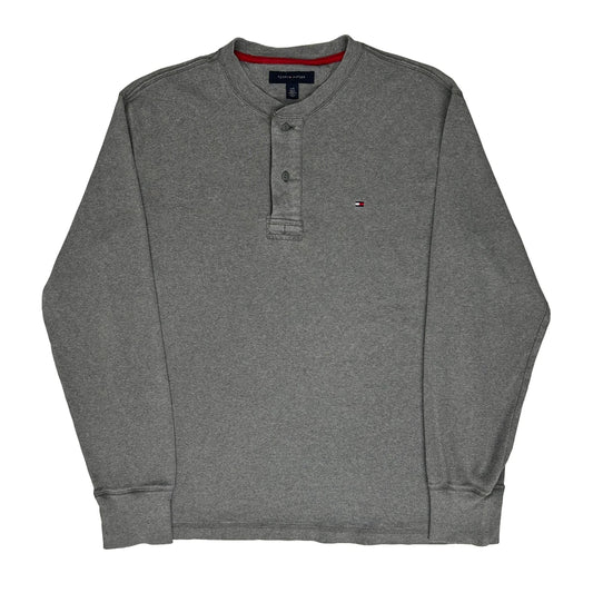 Henley Tommy Hilfiger Fitted Long Sleeve T-Shirt - Large Grey Cotton Blend