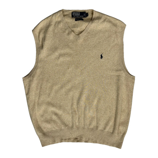Polo By Ralph Lauren Sweater Vest - Large Beige Cotton