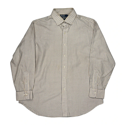 Regent Classic Fit Polo By Ralph Lauren Checked Shirt - XL Beige Cotton