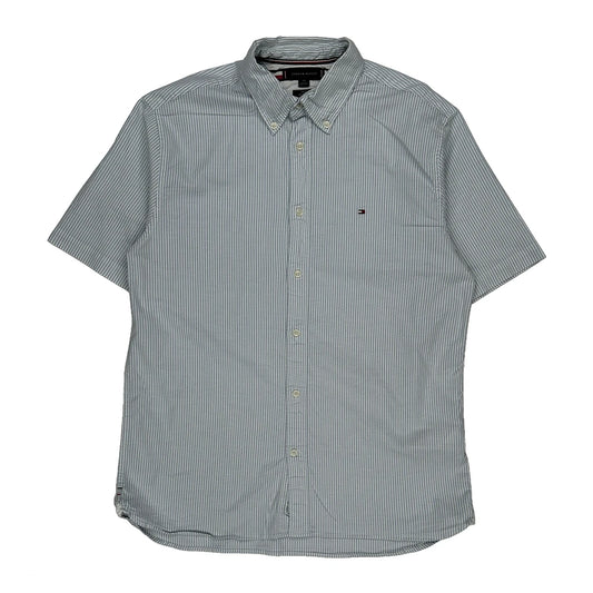 Tommy Hilfiger Striped Short Sleeve Shirt - Large Blue Cotton