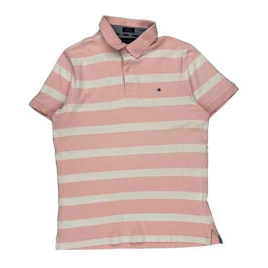Tommy Hilfiger Striped Polo Shirt - Medium Pink Cotton