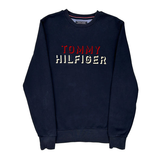 Vintage Fit Tommy Hilfiger Spellout Sweatshirt - Medium Navy Cotton