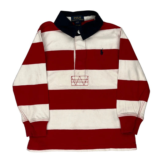 Age 3 Polo By Ralph Lauren Striped Rugby Shirt - XS Red Cotton