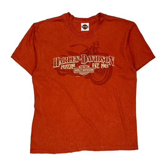 Thunder Tower West Harley Davidson T-Shirt - Large Orange Cotton