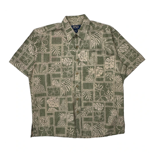 Ono Floral Hawaiian Shirt - Large Green Cotton