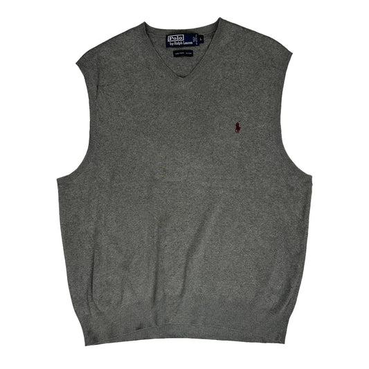 Polo By Ralph Lauren V-Neck Sweater Vest - Large Grey Cotton