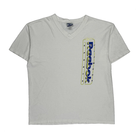 Reebok V-Neck T-Shirt - Large White Cotton
