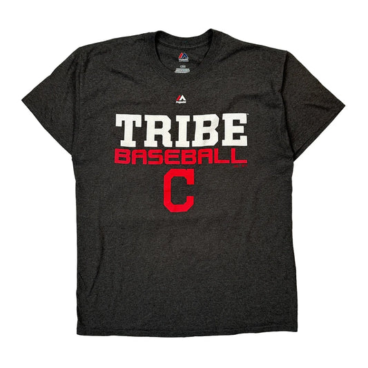 Tribe Baseball Majestic T-Shirt - Large Grey Cotton