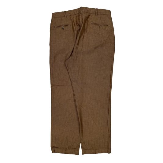 Polo By Ralph Lauren Pleated Herringbone Trousers - 35W 29L Brown Cotton
