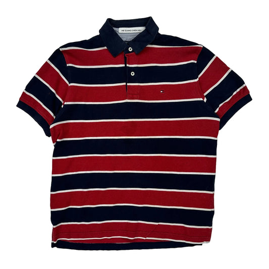 Tommy Hilfiger Striped Polo Shirt - Medium Navy Cotton