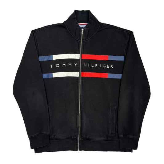 Vintage Tommy Hilfiger Spellout Track Jacket - XL Black Cotton