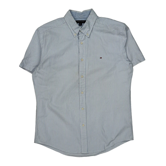 Tommy Hilfiger Striped Short Sleeve Shirt - Large Blue Cotton