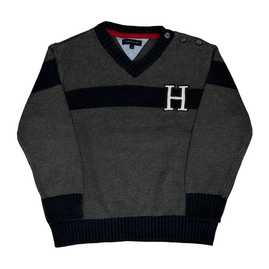 Vintage Age 2T Tommy Hilfiger Striped Jumper - 2XS Grey Knitted