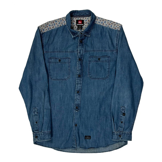 Vintage Quiksilver Floral Denim Shirt - Medium Blue Denim