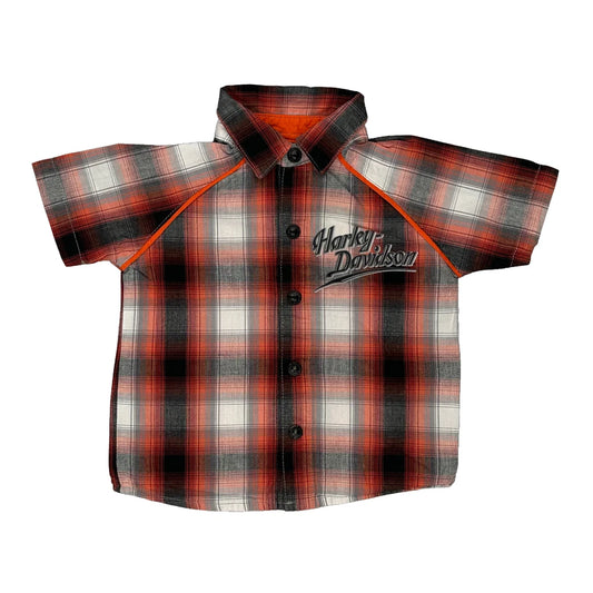 Age 12 Months Harley Davidson Checked Short Sleeve Shirt - 2XS Black Cotton