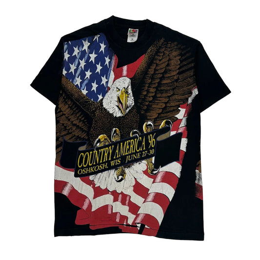 Country America '96 Fruit Of The Loom Single Stitch T-Shirt - Large Black Cotton
