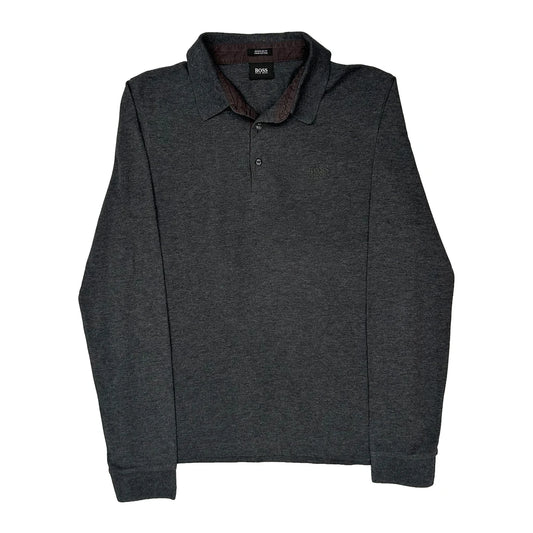 Boss Long Sleeve Polo Shirt - Medium Grey Cotton