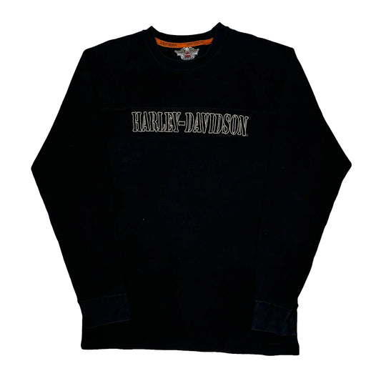 An American Legend Harley Davidson Spellout Long Sleeve T-Shirt - Medium Black Cotton