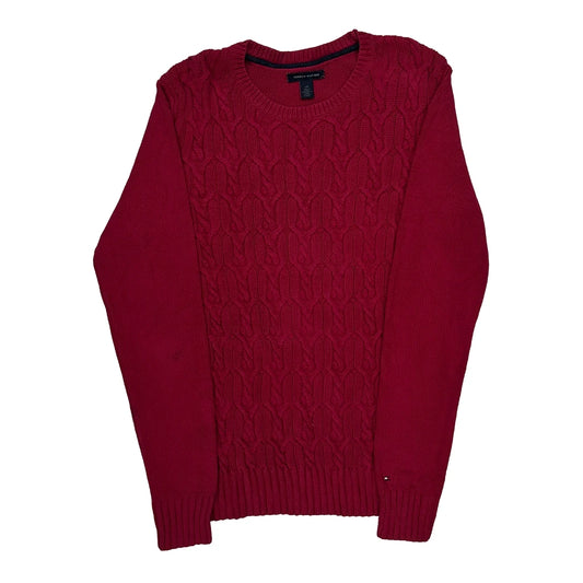 Vintage Cable Knit Tommy Hilfiger Jumper - Large Red Cotton
