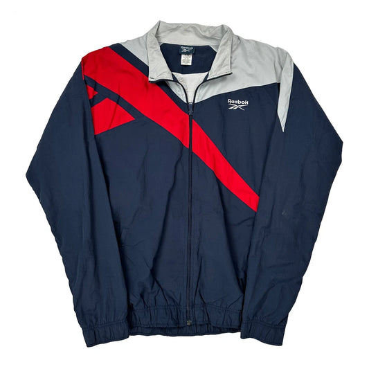 Reebok Striped Windbreaker - XL Navy Polyester