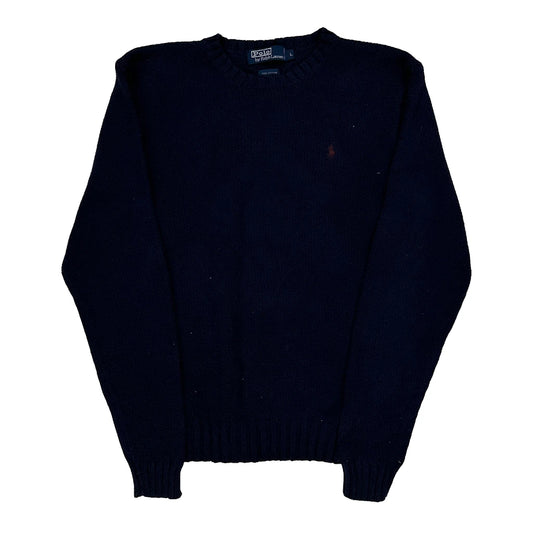Vintage Polo By Ralph Lauren Chunky Knit Jumper - Large Navy Cotton