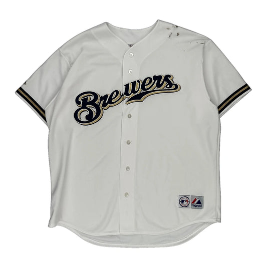 Brewers Majestic Mlb Jersey - XL White Polyester