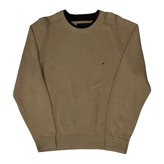 Vintage Tommy Hilfiger Jumper - Large Beige Cotton Blend
