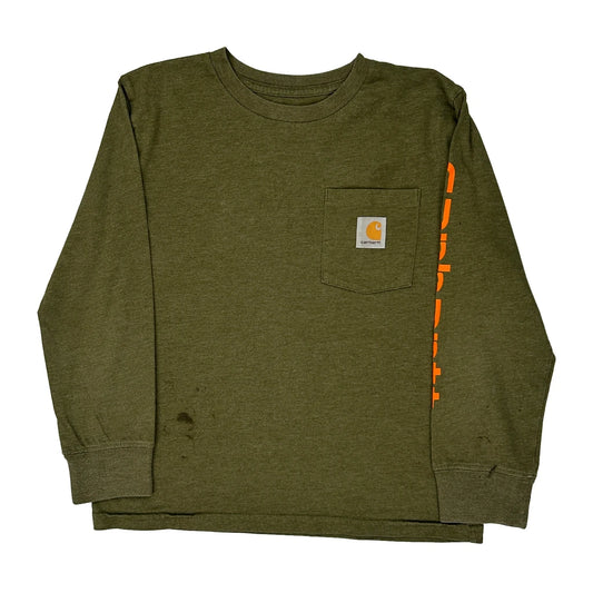 Age 8-10 Carhartt Long Sleeve T-Shirt - Small Green Cotton