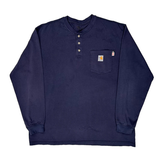 Vintage Carhartt Henley Long Sleeve T-Shirt - XL Navy Cotton