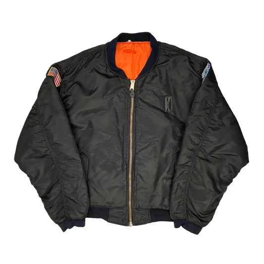 Vintage US Flag Patch Unbranded Ma1 Bomber Jacket - XL Black Nylon