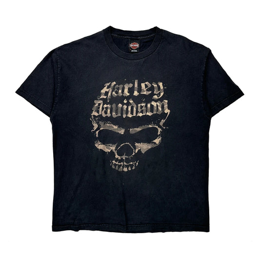Skull Design Harley Davidson Graphic T-Shirt - XL Black Cotton