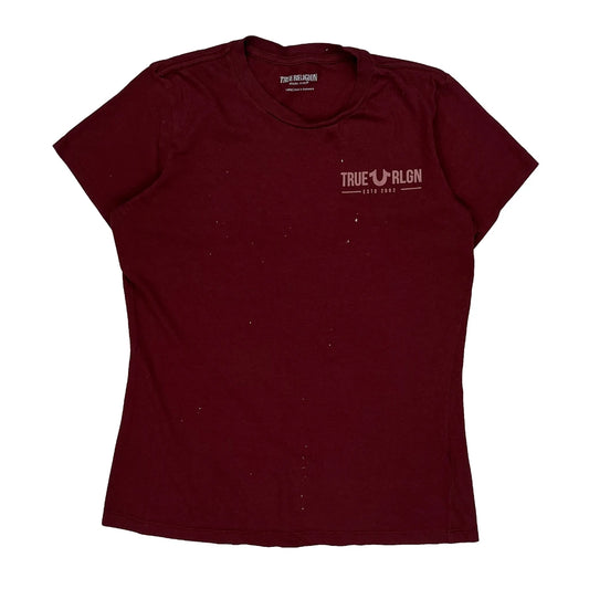 Vintage True Religion Graphic T-Shirt - Large Burgundy Cotton