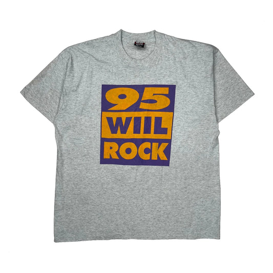 95 Wil Rock Fruit Of The Loom Single Stitch T-Shirt - XL Grey Cotton Blend