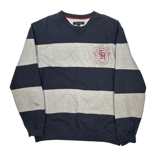 Tommy Hilfiger Striped Sweatshirt - XL Grey Cotton