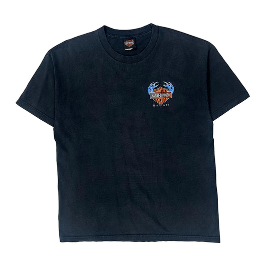 Tiki Motif Harley Davidson Graphic T-Shirt - XL Black Cotton