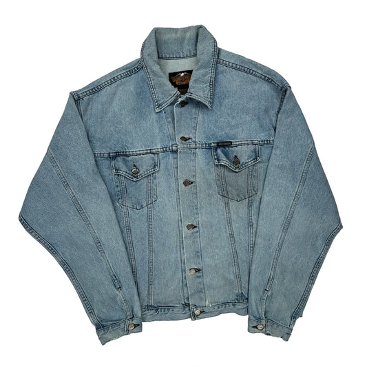 Vintage Motorcycles Harley Davidson Graphic Denim Jacket - XL Light Wash Cotton