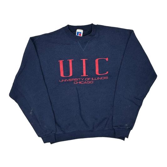 University Of Illinois Chicago Russell Athletic College Sweatshirt - Large Navy Cotton
