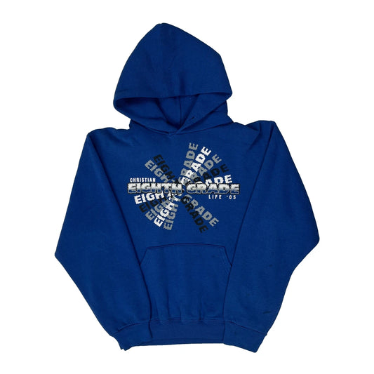 Russell Athletic Graphic Hoodie - Small Blue Cotton Blend