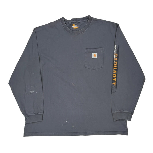 Carhartt Spellout Long Sleeve T-Shirt - 2XL Grey Cotton