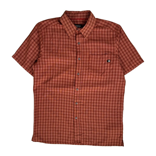 Vintage Marmot Checked Short Sleeve Shirt - Medium Red Polyester