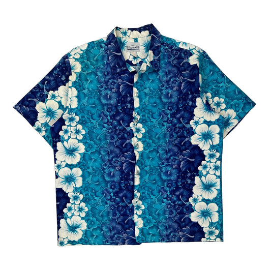 Island Aloha Wear Floral Hawaiian Shirt - XL Blue Cotton
