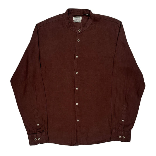 Sorbino Collarless Shirt - XL Brown Linen