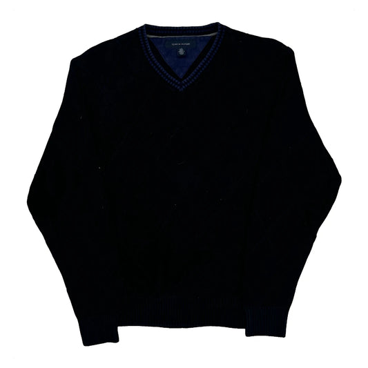 Tommy Hilfiger Argyle Jumper - Large Black Cotton