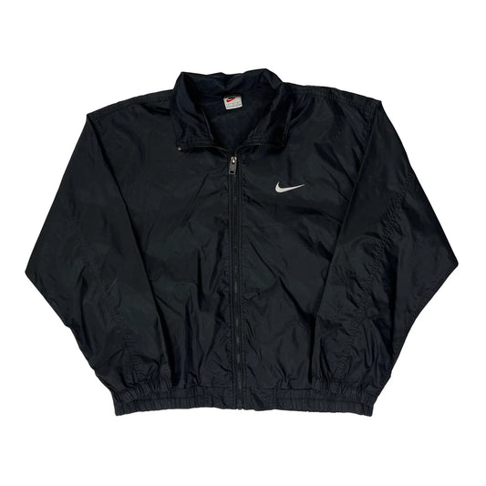 Vintage Nike Collared Cropped Windbreaker - Large Black Nylon