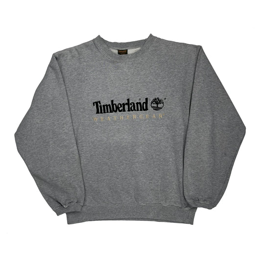 Vintage Timberland Spellout Sweatshirt - Small Grey Cotton Blend